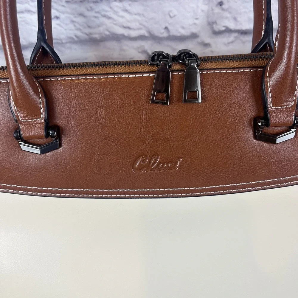 Cluci Leather Color Block Briefcase Laptop Work School Bag Fits 15.6 Laptop